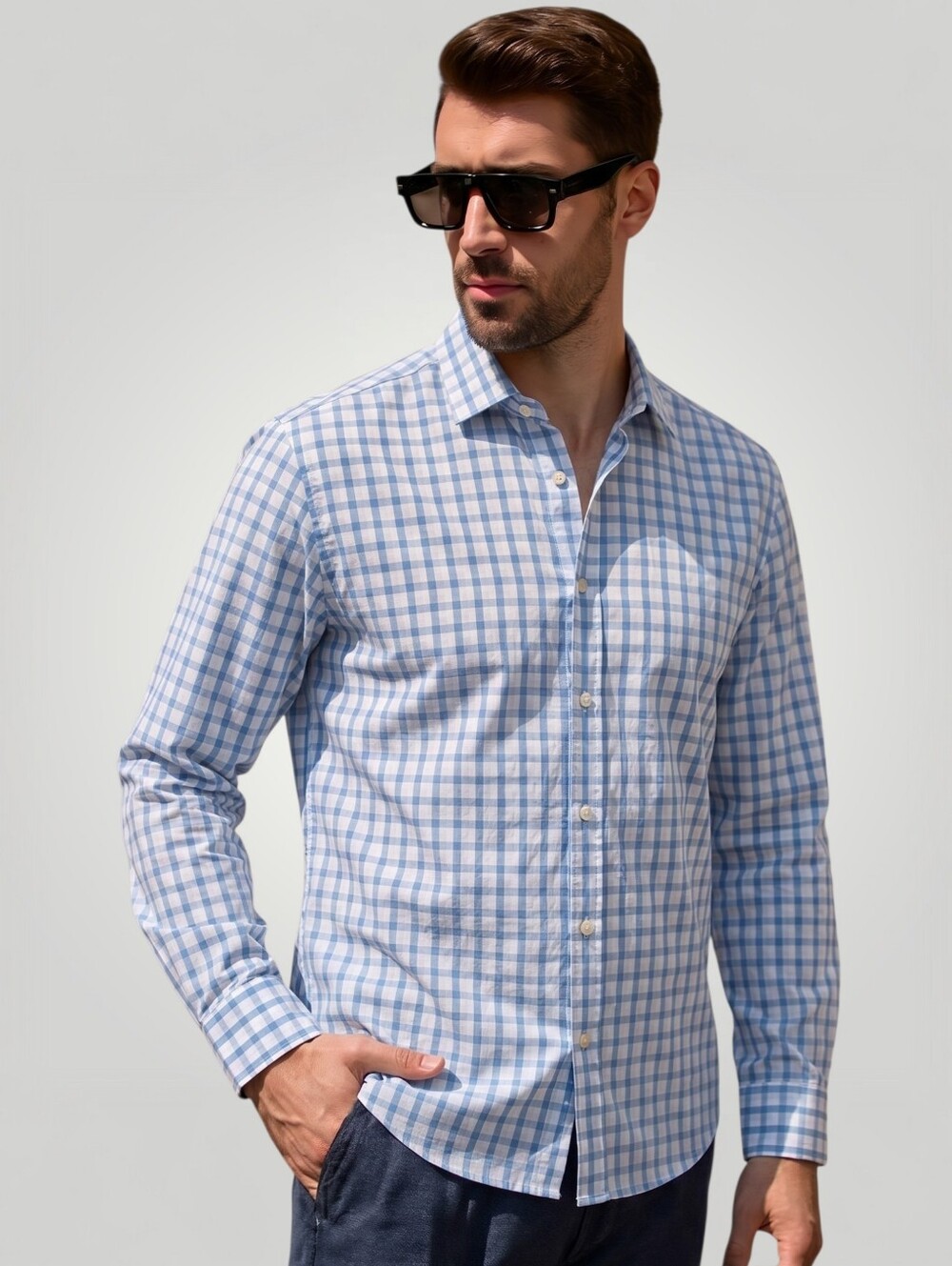 Mizzen+Main Leeward Mens Large Blue Check Performance Button Up Shirt Classic